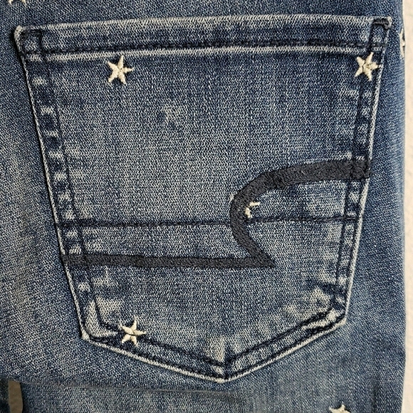 AEO American Eagle Outfitters High Rise Jegging Embroidered Star Blue Preppy 0 - Picture 6 of 10